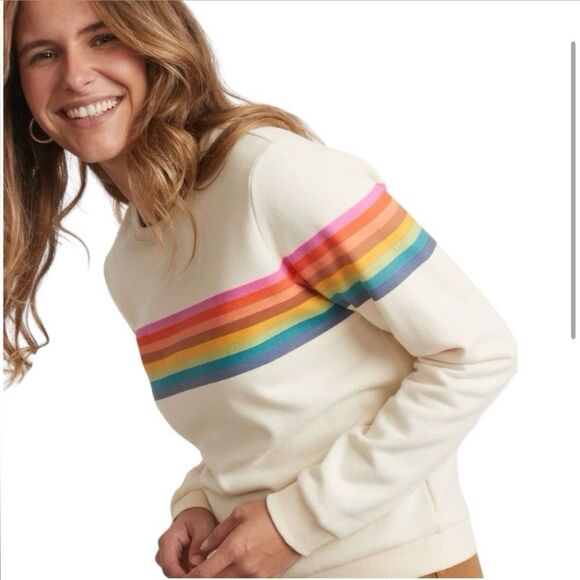 Marine Layer Anytime Sweatshirt Ivory Rainbow Striped NEW - Picture 10 of 10